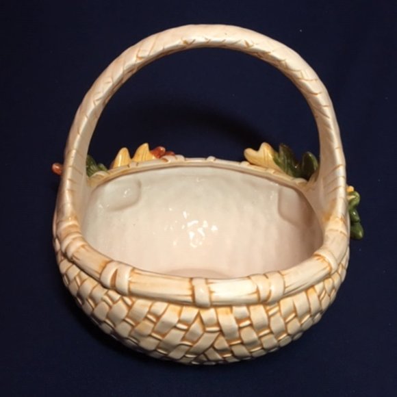 Vintage Ceramic Fall Autumn Basket with Handle 8"x7" - Picture 5 of 13